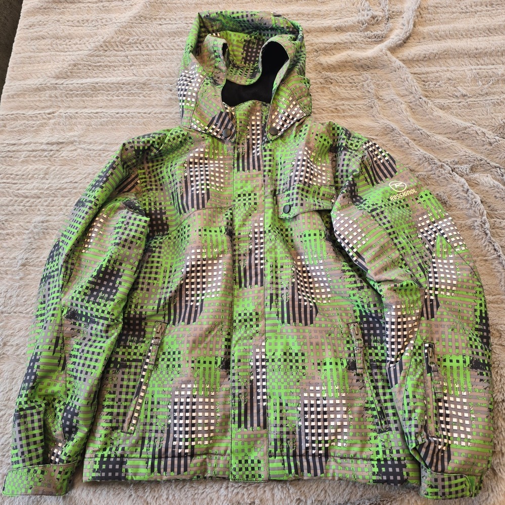 Rossignol Boys‎ Ski Jacket Size 12 Grid Green Detachable Hood RLDYJ11 Expert 10k